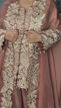 Indo-Western Sequence work with thread embroidery pearls tassels cape style 3 pcs set Ensemble |