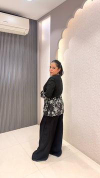 Black Sequin Handwork Silk Blouse with Jacket