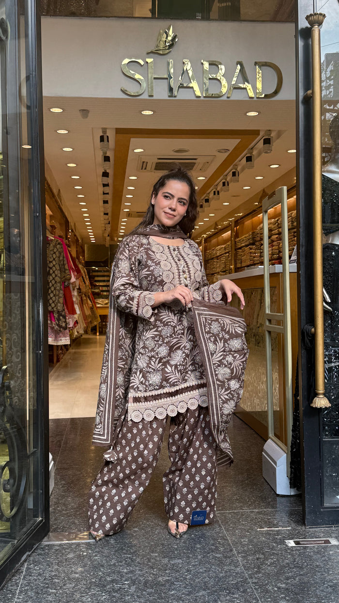 Budget-Friendly Printed Cotton Suit Set with Farshi Salwar & Lace Work | Women’s Ethnic Wear