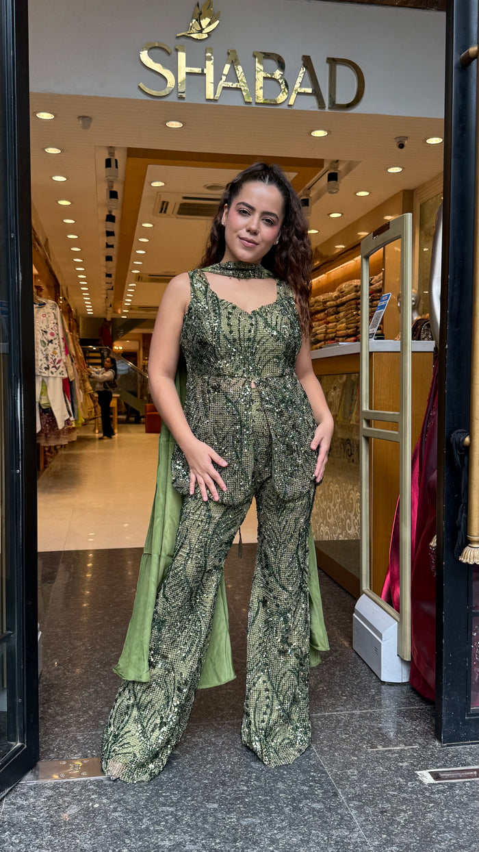 Premium Indo-Western Set in Imported Stretchable Net with Sequin Detailing | Up to Size 40