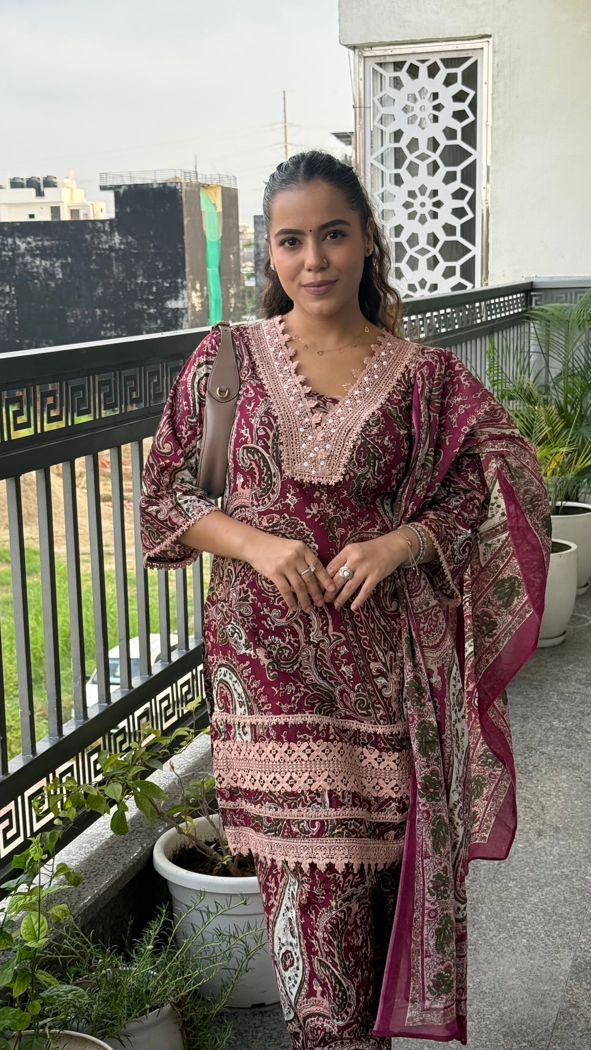 Budget Friendly Printed Cotton Suit with Lace Work