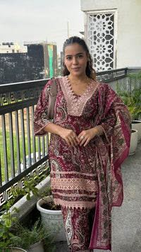 Budget Friendly Printed Cotton Suit with Lace Work