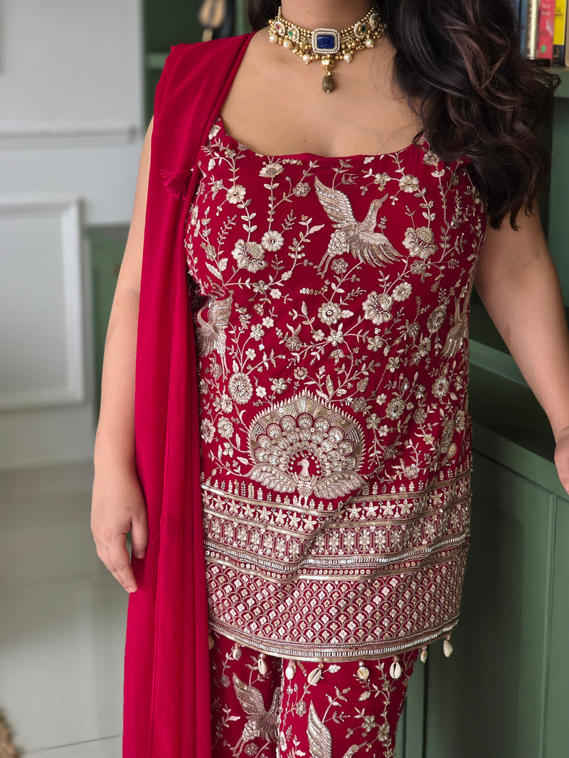 Georgette Thread Embroidery Outfit with Mirror Detailing