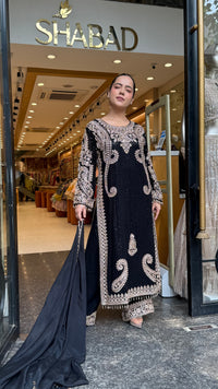 Georgette fabric Suit Set with Sequin Shirt &  Beads Handwork ( 3xl size sides will be plain handwork can be customised )