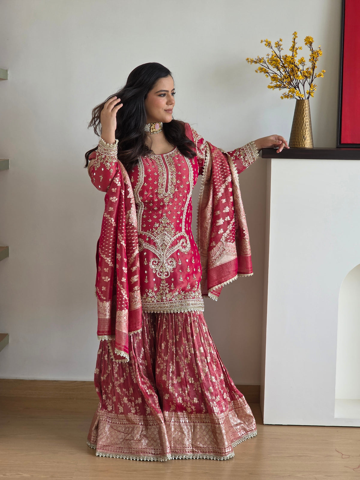 Handwork Suit with Dabka, Pearls, Sequin & Cut Dana Embellishments