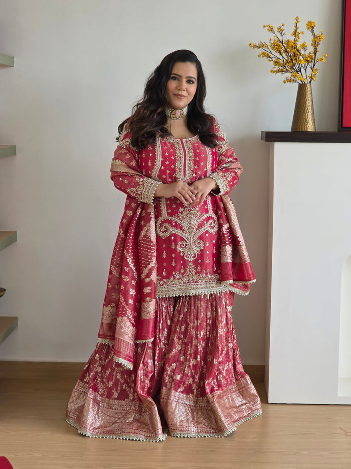 Handwork Suit with Dabka, Pearls, Sequin & Cut Dana Embellishments