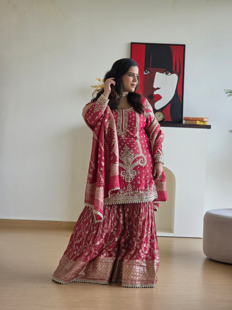 Handwork Suit with Dabka, Pearls, Sequin & Cut Dana Embellishments