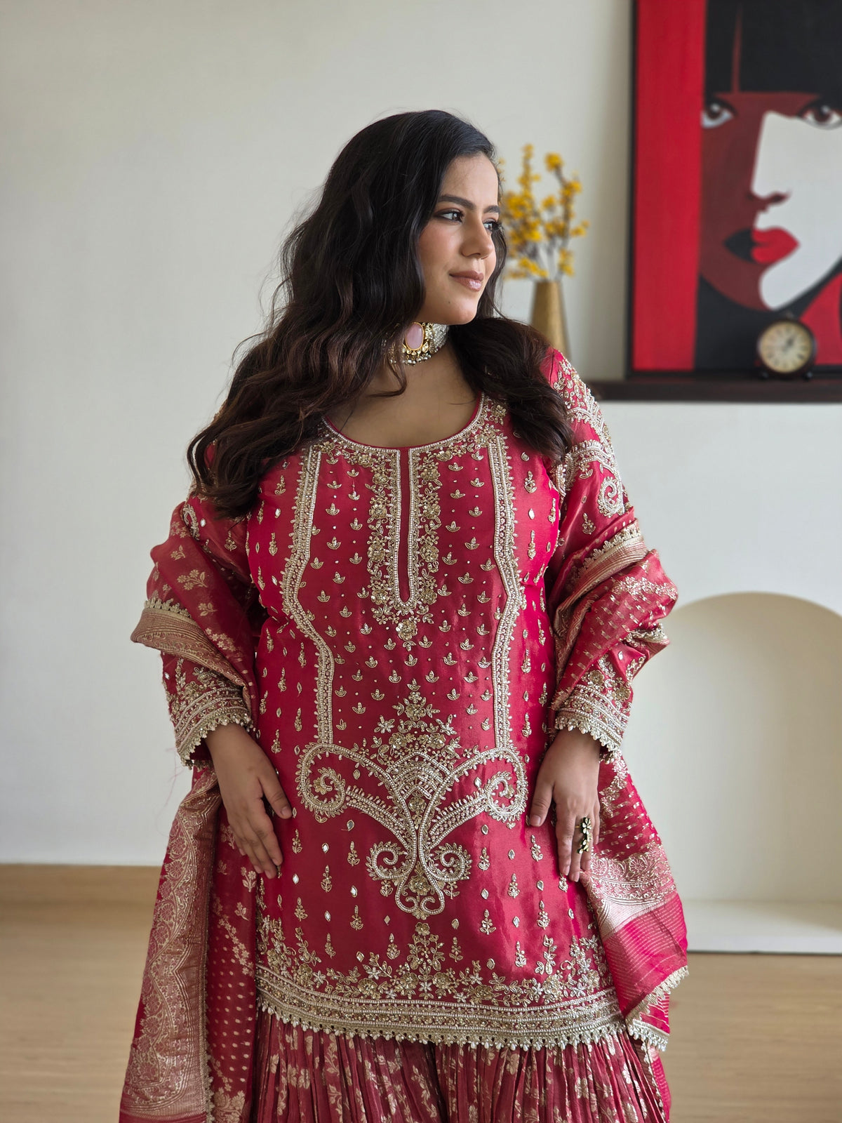 Handwork Suit with Dabka, Pearls, Sequin & Cut Dana Embellishments