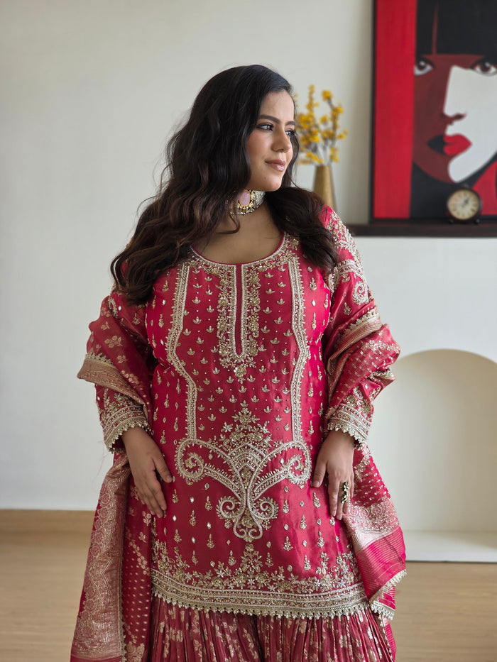 Handwork Suit with Dabka, Pearls, Sequin & Cut Dana Embellishments