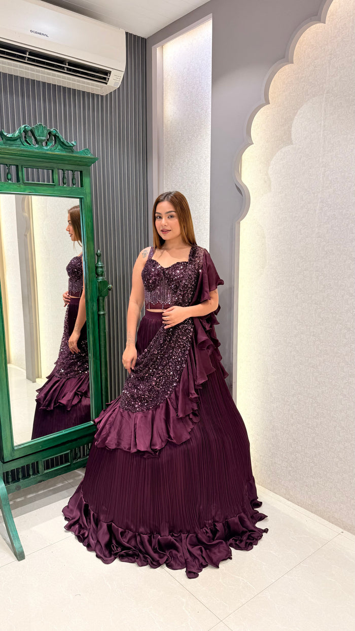 Handwork Corset Blouse with Satin Lehenga