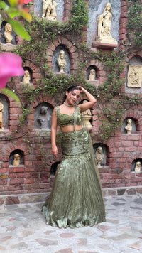 Shimmer Tissue Lehenga with Stone, Sequin, Pearl, Swarovski & Cutdana Work
