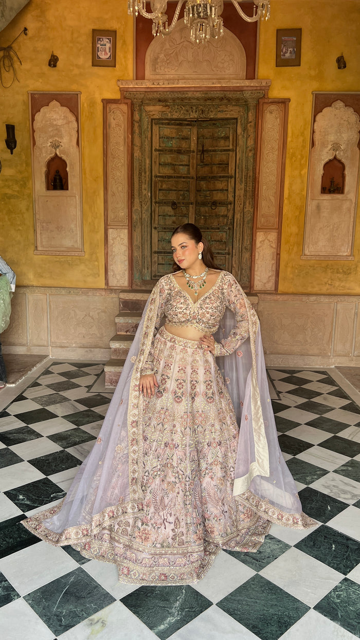 Elegant Soft Organza Lehenga with Thread Embroidery, Dori Work, Cutdana Sequins & Pearl Detailing