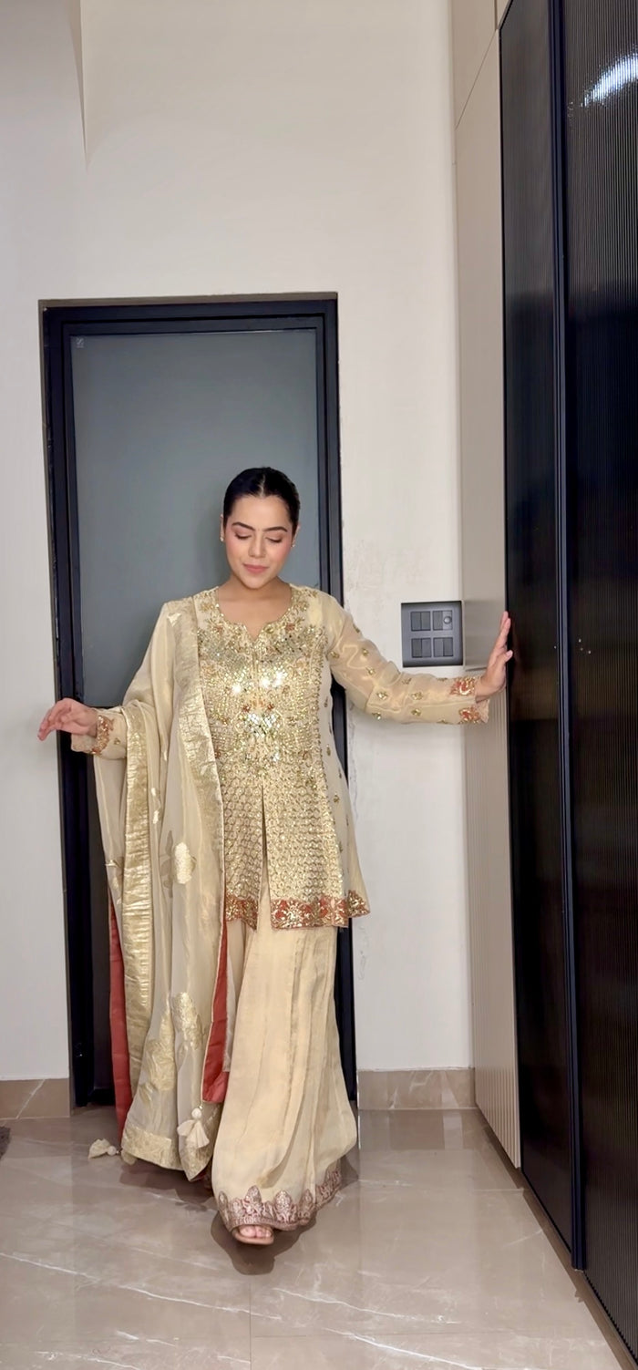 Shimmer Silk Mirror Work Suit Set – Elegant Sequins Finish