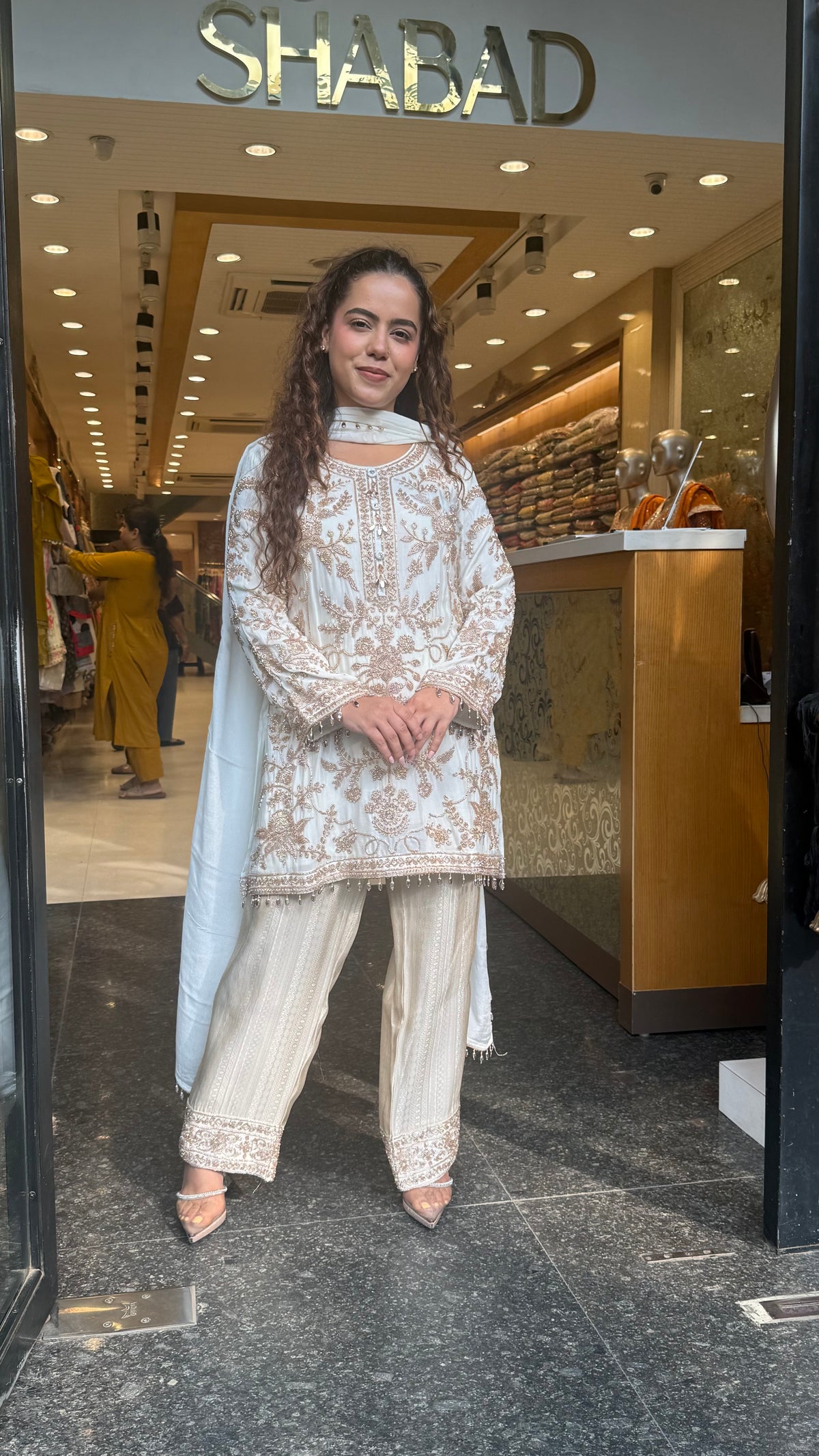 Beads Embellished Designer Suit Set with Brocade Pants