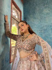Elegant Soft Organza Lehenga with Thread Embroidery, Dori Work, Cutdana Sequins & Pearl Detailing