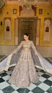 Elegant Soft Organza Lehenga with Thread Embroidery, Dori Work, Cutdana Sequins & Pearl Detailing