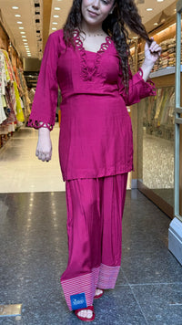 Rayon Cotton Farshi Salwar Co-ord Set with Lace Work Neckline & Sleeves | Women’s Ethnic Wear