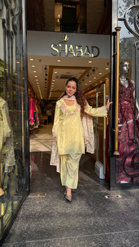 Women’s Cotton Jacket Suit Set with Farshi Salwar | Thread Embroidery Neckline | Sizes Up to 46