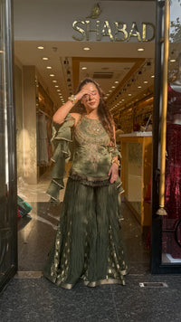 Designer Shimmer Silk Indo-Western Set with Handwork & Crush Tissue Bottom