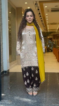 Shimmer Silk Beaded Suit Set with Chinon Salwar Style Pant