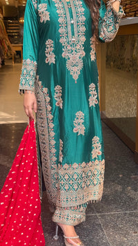 Beads & Thread Embroidered Dupion Silk Suit Set | Festive & Wedding Wear | Size Up to 46