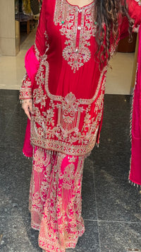 Embellished Chinon Suit Set with Multicolor Stone & Beadwork (delivery time 10-15 September)