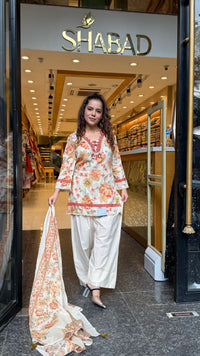 Budget-Friendly Printed Cotton Suit Set with Farshi Salwar & Mirror Lace Neckline | Up to Size 46 (Copy)