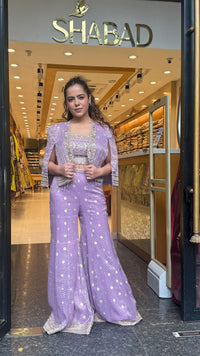 Banarsi Shimmer Indo-Western Set with Handwork Mirror Jacket | Upto Size 40