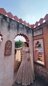 Fish-Cut Lehenga with cutdana, Pearls & Sequin Work | Designer Lehenga