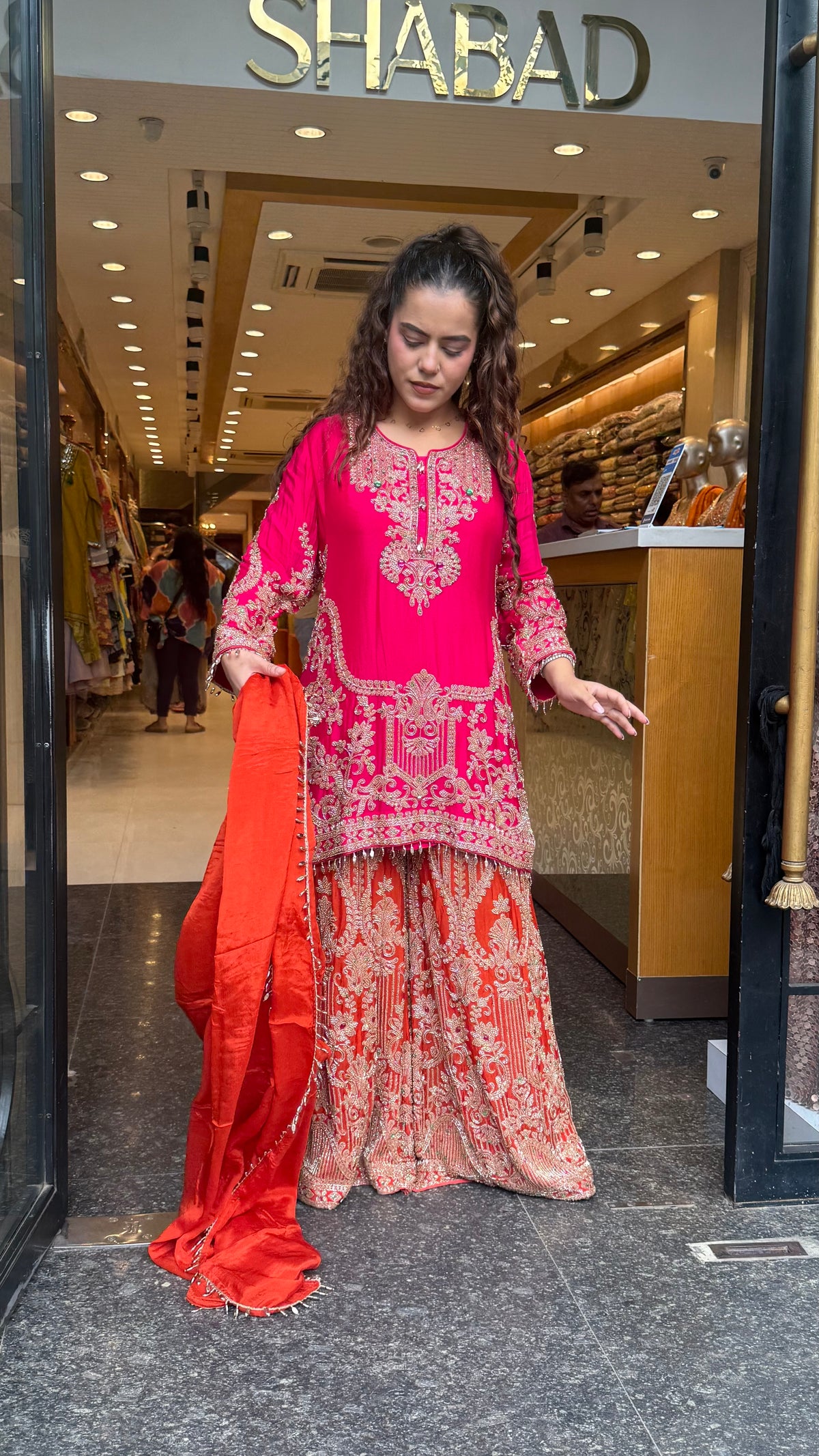 Embellished Chinon Suit Set with Multicolor Stone & Beadwork