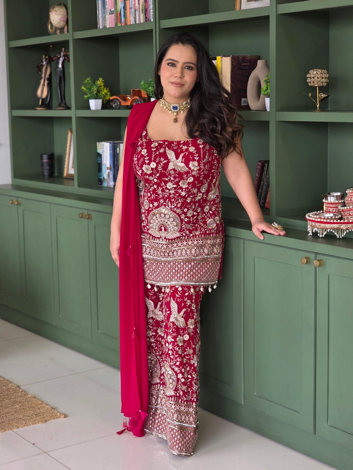 Georgette Thread Embroidery Outfit with Mirror Detailing