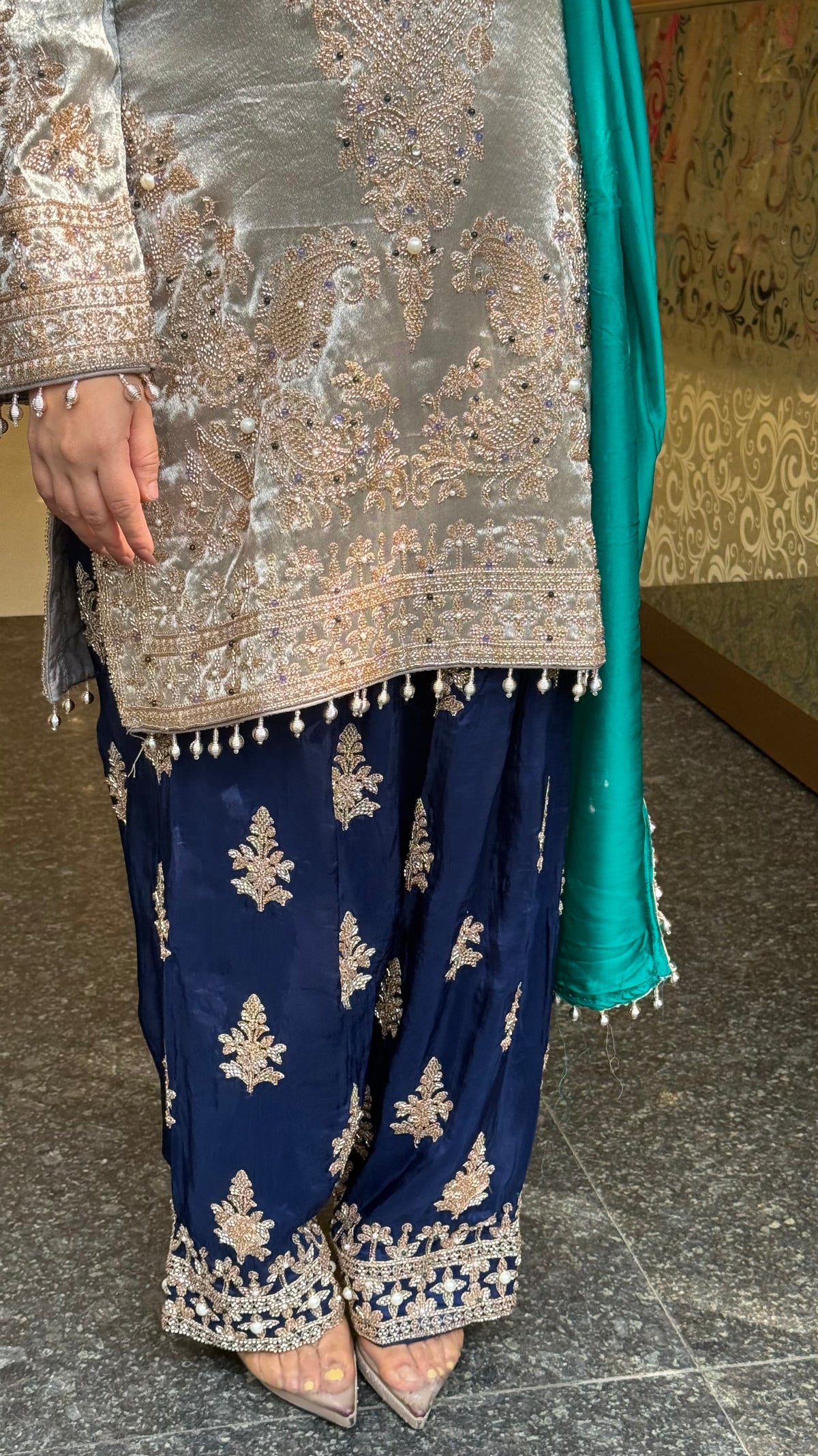 Shimmer Silk Beaded Suit Set with Chinon Salwar Style Pant