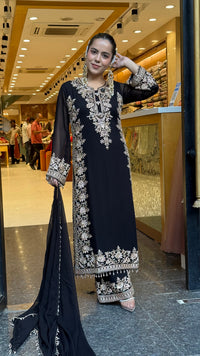 Elegant Georgette Thread Embroidered & Beaded Suit Set ( 46 size sides will be plain customisation available if handwork needed )