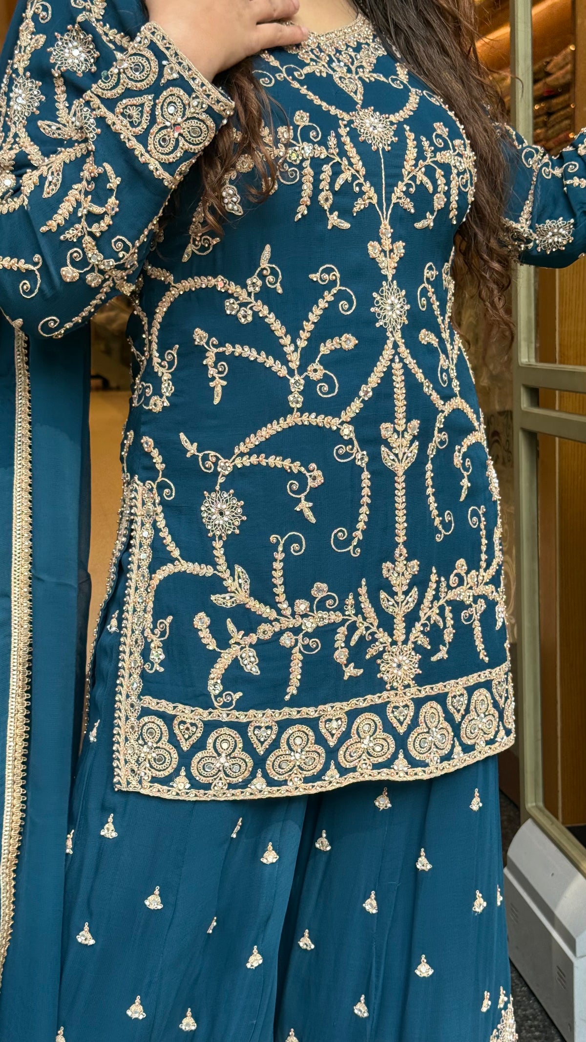 Georgette Suit Set with Dori & Mirror Work | Premium Festive Wear
