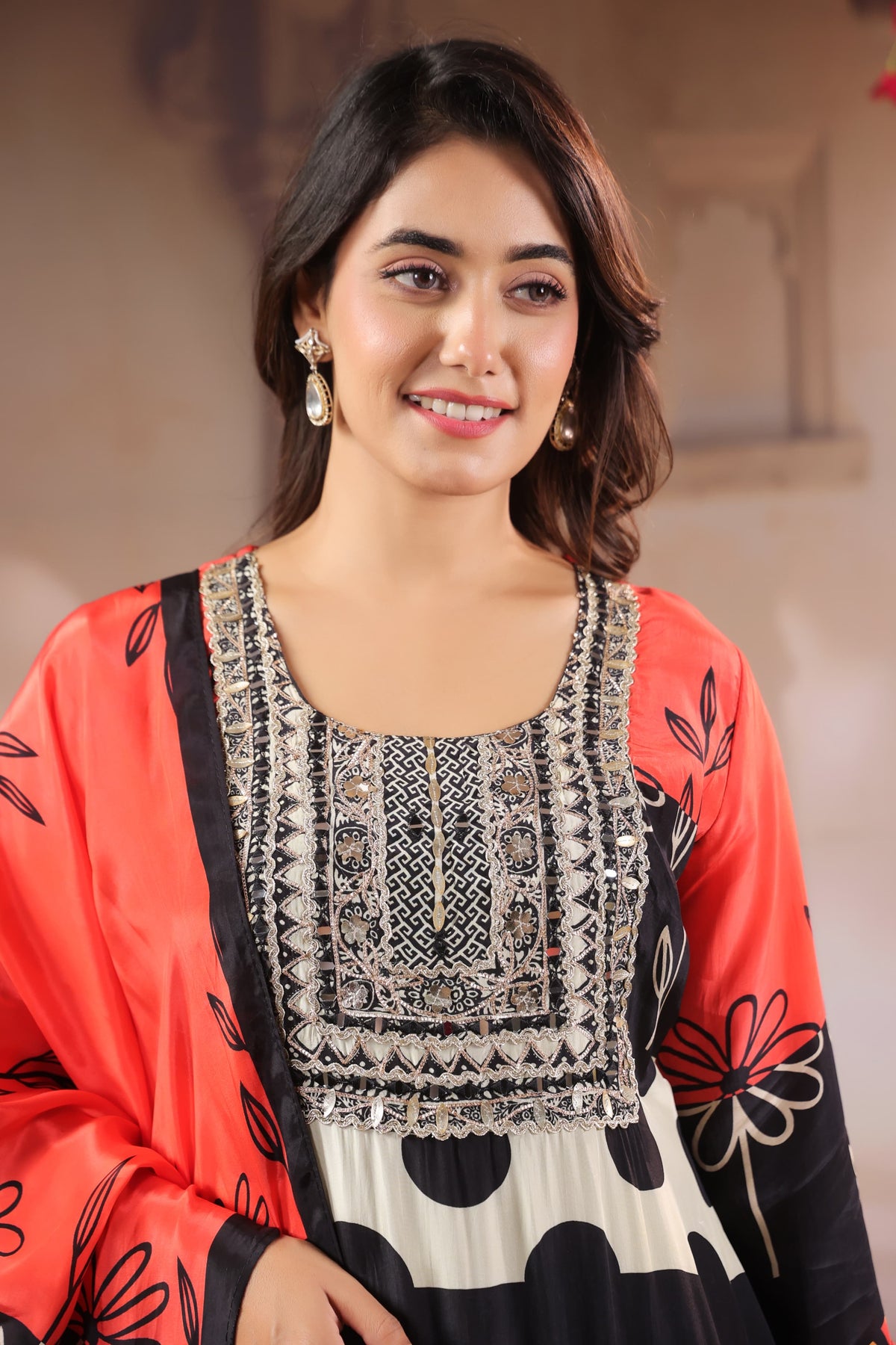 Polka Dot Crepe Suit Set with Gotta Detailing | Budget-Friendly