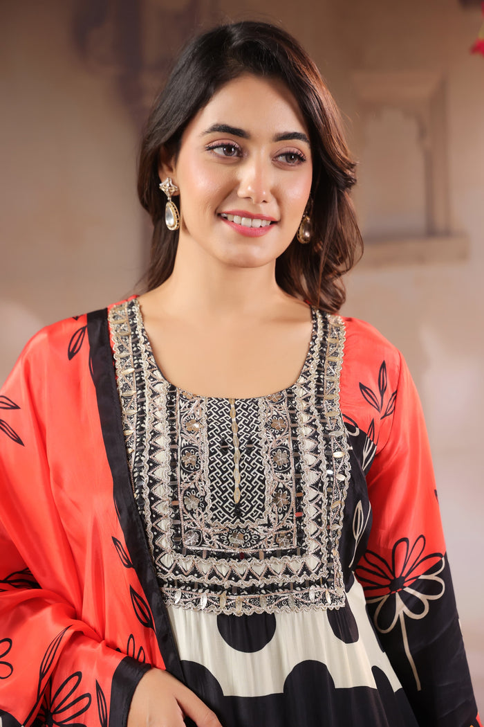 Polka Dot Crepe Suit Set with Gotta Detailing | Budget-Friendly