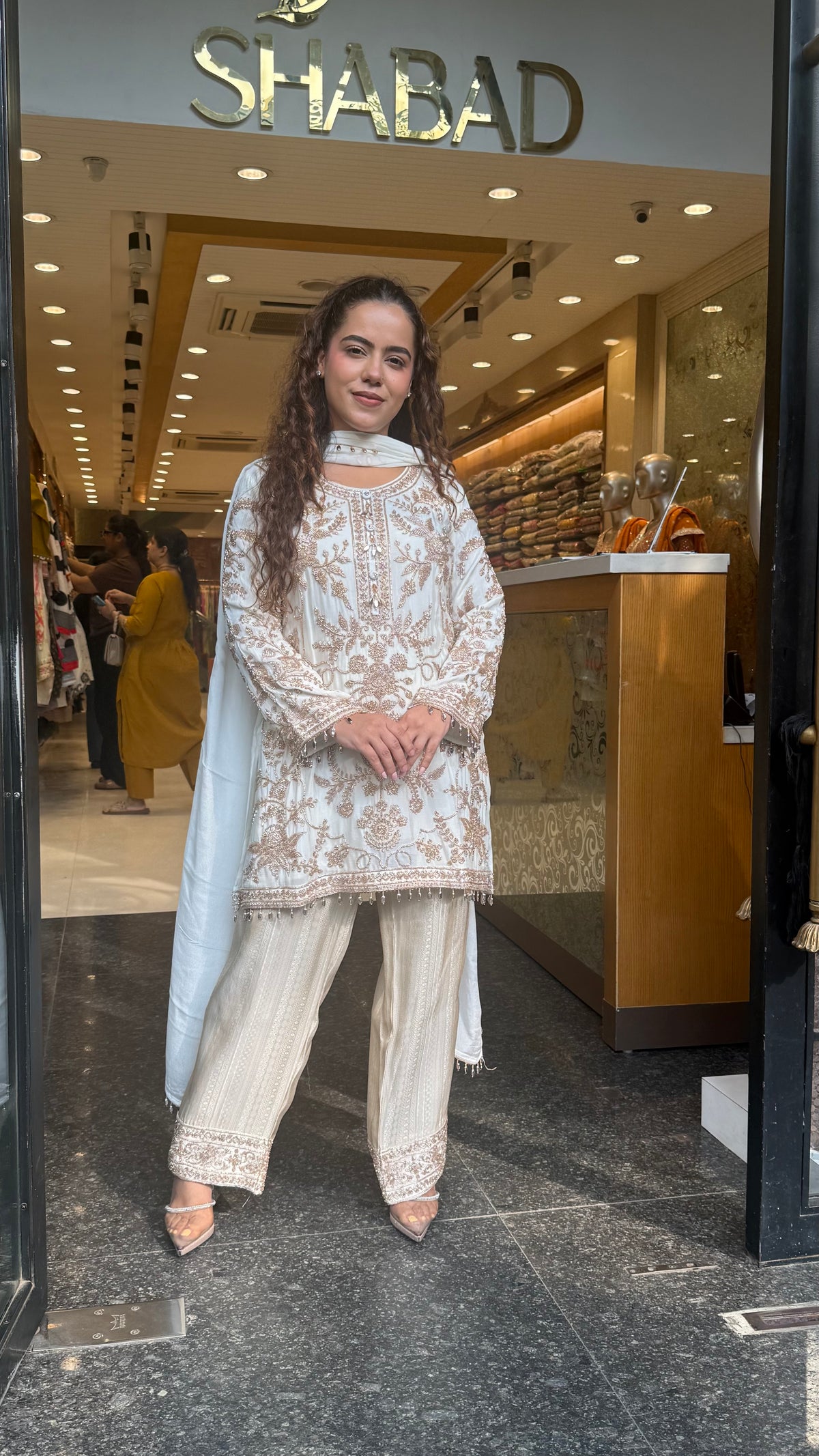 Beads Embellished Designer Suit Set with Brocade Pants