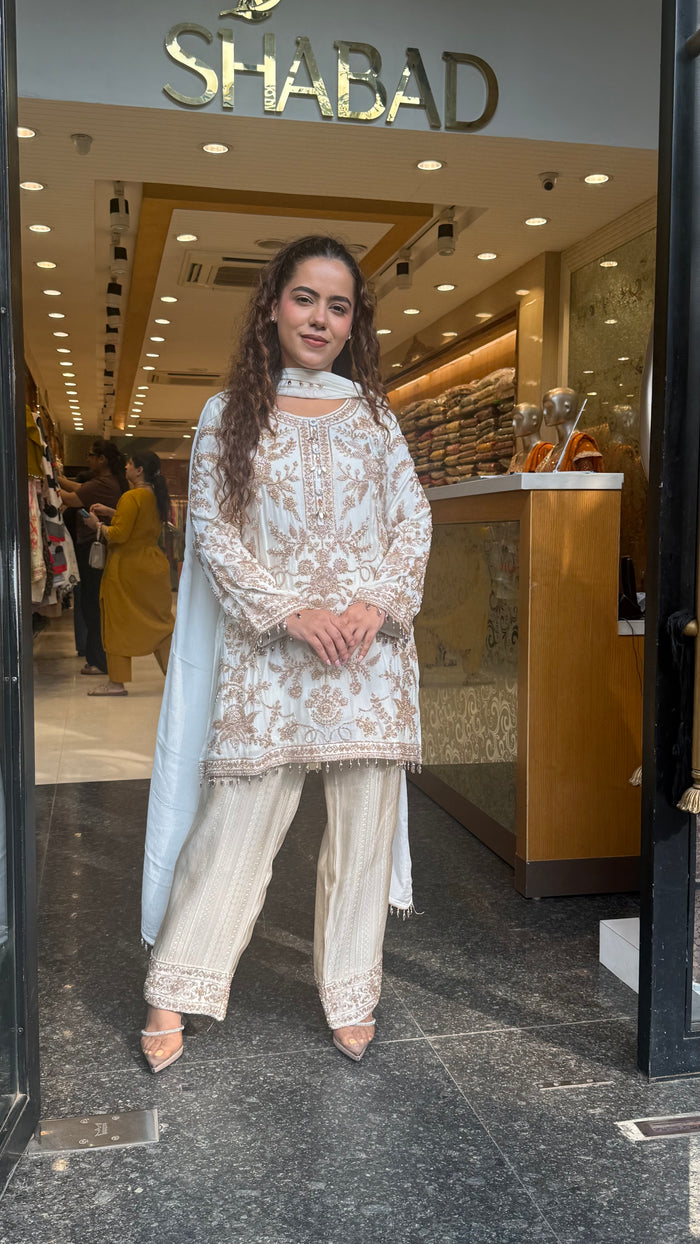 Beads Embellished Designer Suit Set with Brocade Pants