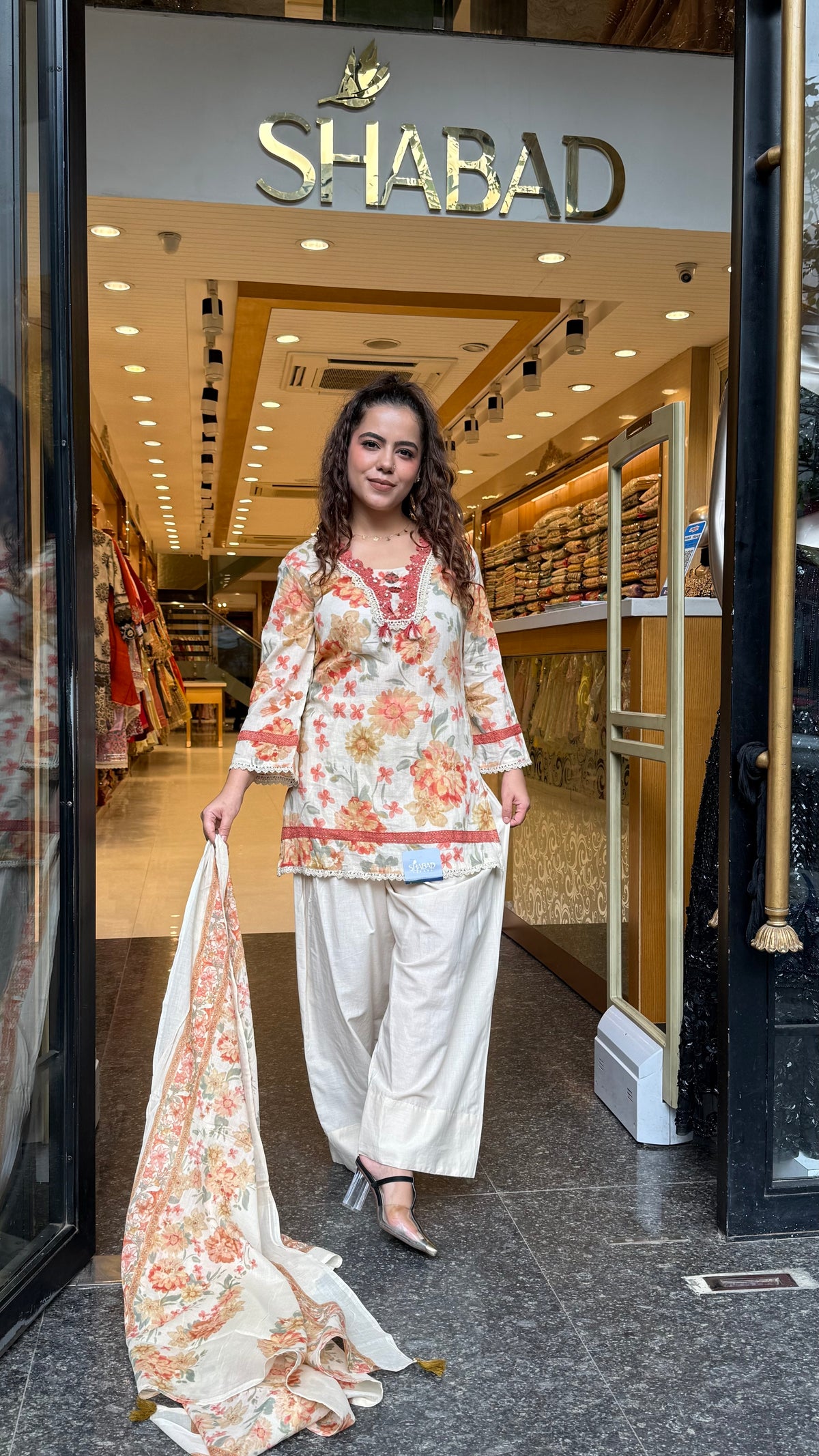 Budget-Friendly Printed Cotton Suit Set with Farshi Salwar & Mirror Lace Neckline | Up to Size 46 (Copy)