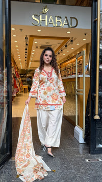 Budget-Friendly Printed Cotton Suit Set with Farshi Salwar & Mirror Lace Neckline | Up to Size 46 (Copy)