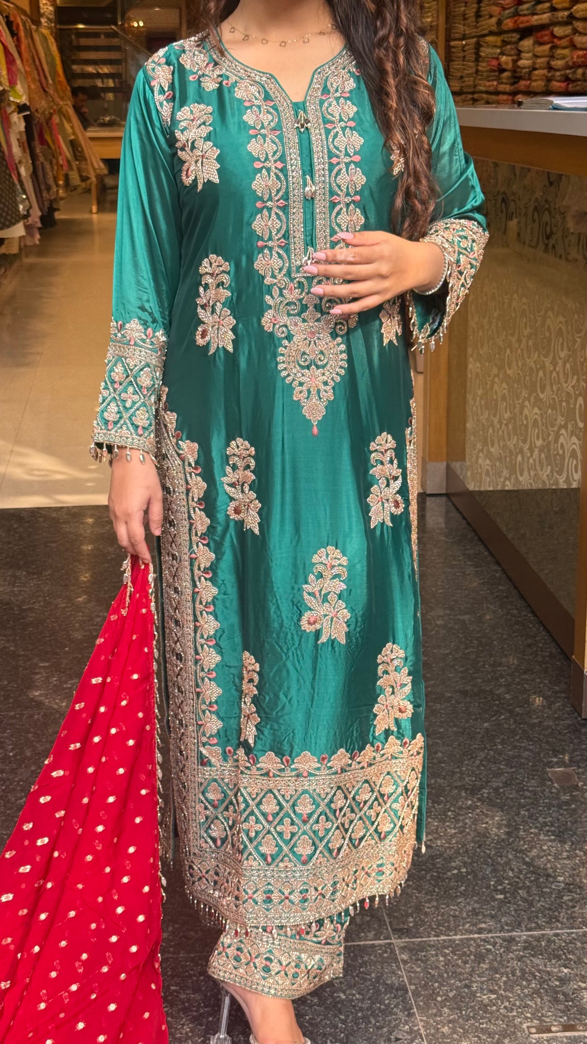 Beads & Thread Embroidered Dupion Silk Suit Set | Festive & Wedding Wear | Size Up to 46