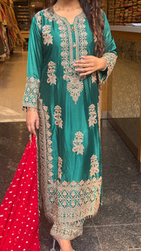Beads & Thread Embroidered Dupion Silk Suit Set | Festive & Wedding Wear | Size Up to 46
