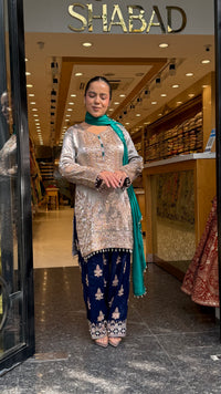 Shimmer Silk Beaded Suit Set with Chinon Salwar Style Pant
