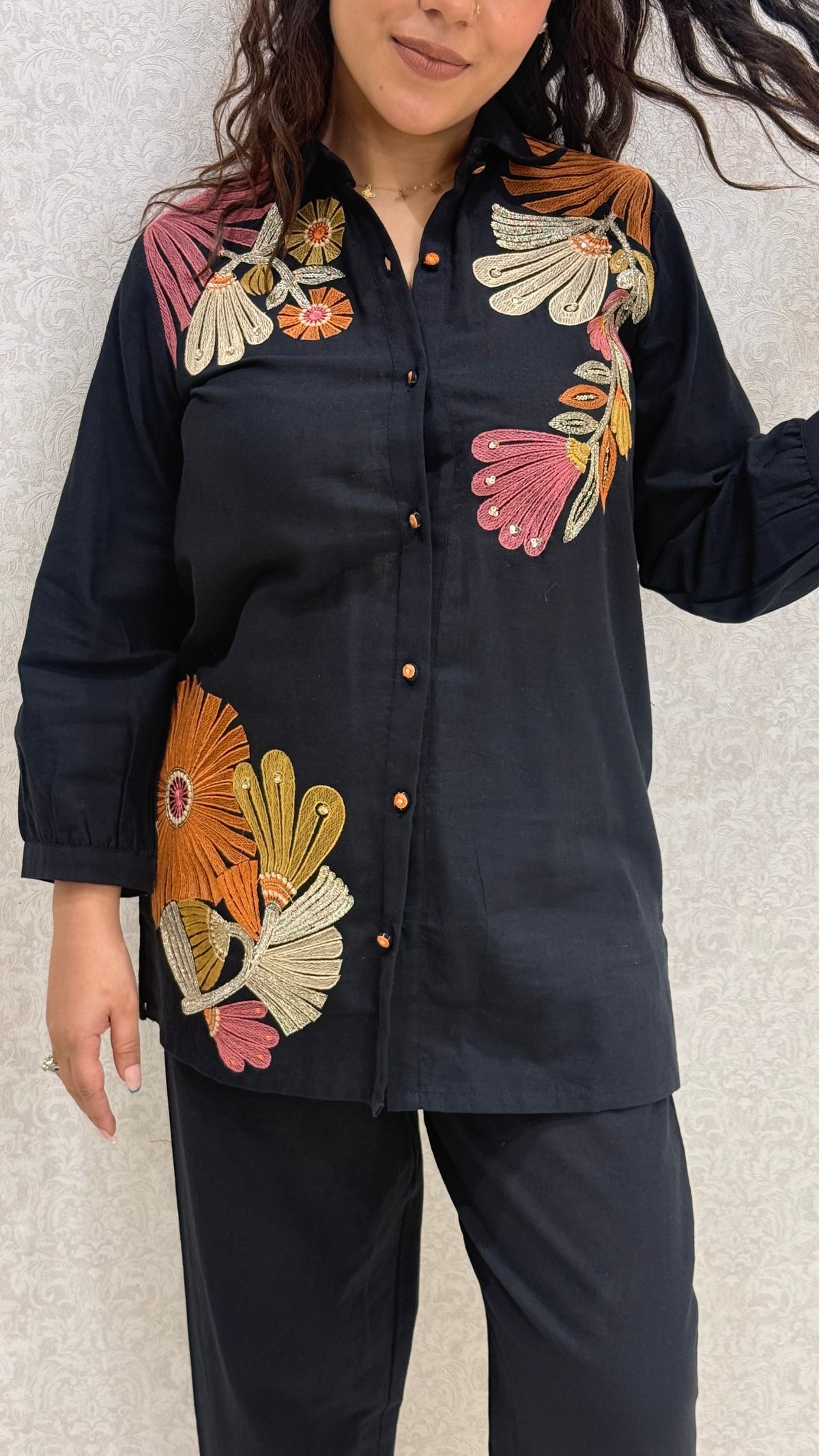 Linen Thread Embroidery Co-ord Set
