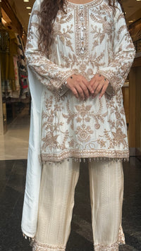 Beads Embellished Designer Suit Set with Brocade Pants