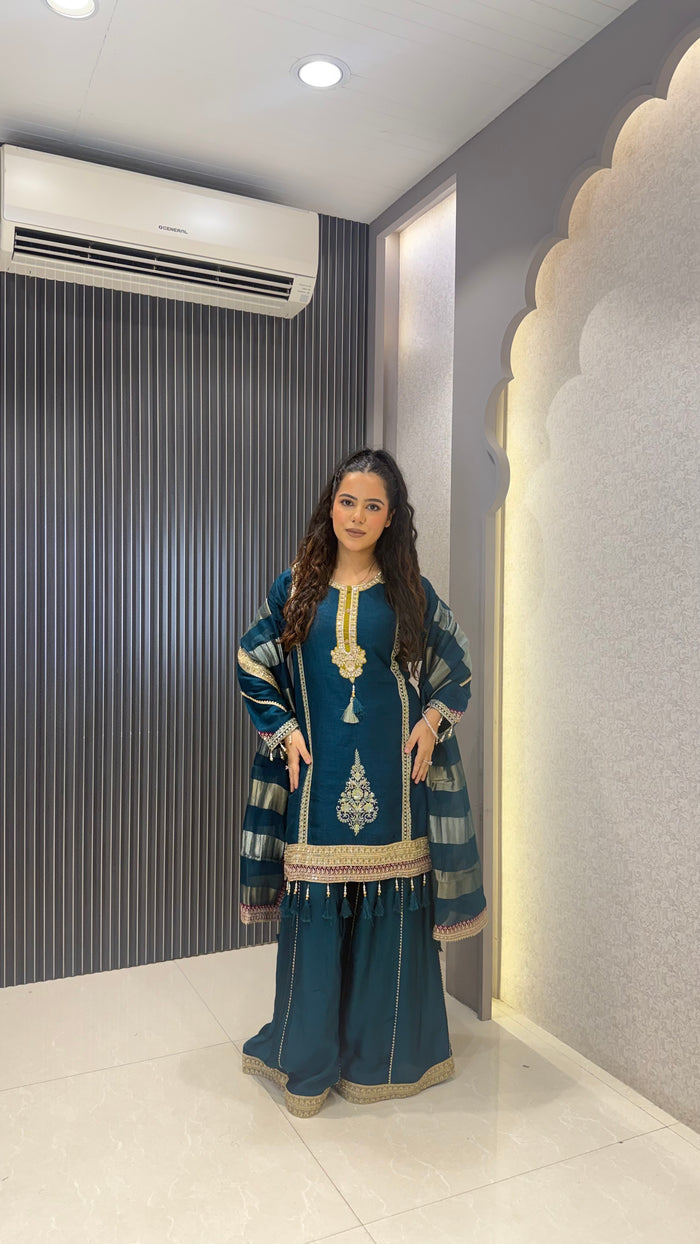 Premium Silk Suit Set with Sequin Handwork
