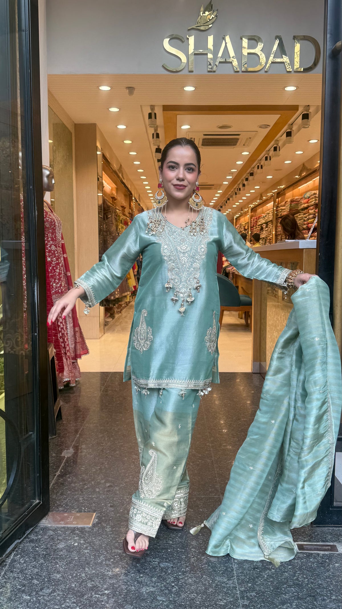 Budget-Friendly Shimmer Silk Suit Set with Dori Work | Sizes Up to 46