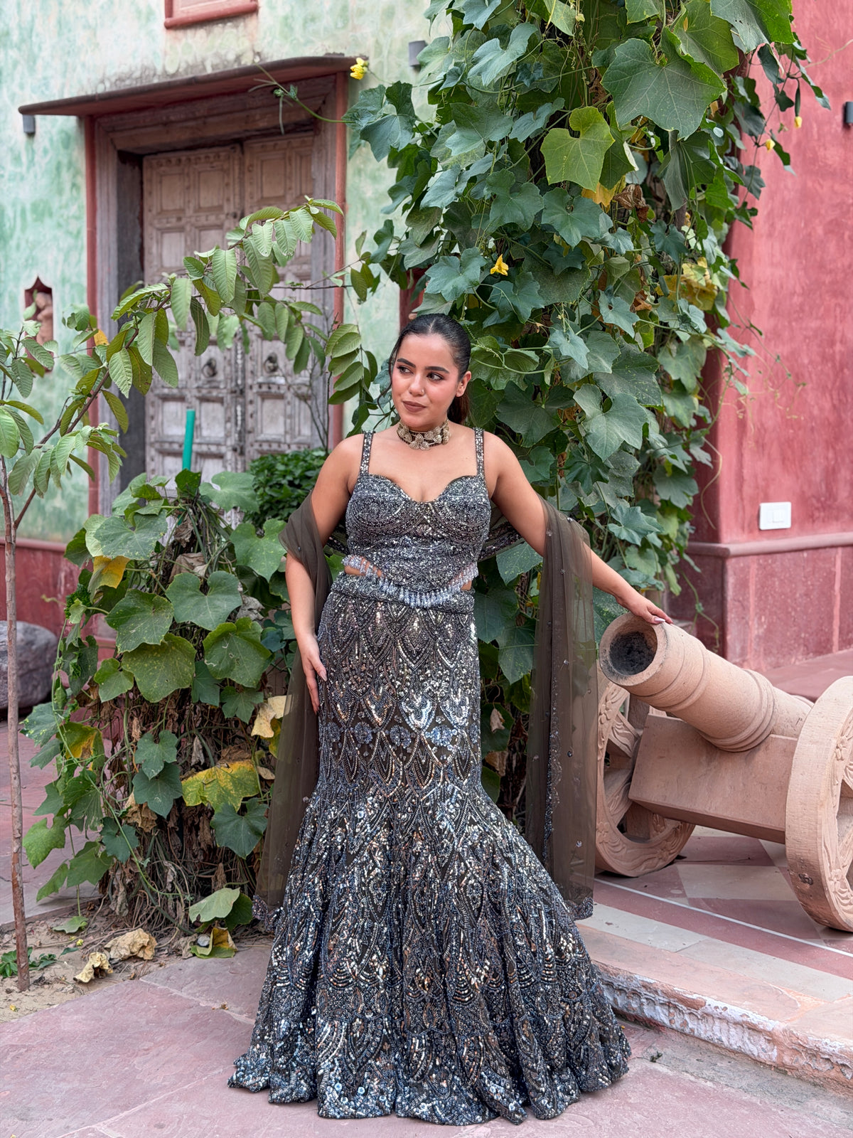 Handwork Fish Cut Lehenga with Beaded & Cutdana Blouse