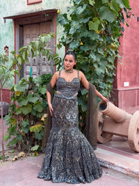 Handwork Fish Cut Lehenga with Beaded & Cutdana Blouse