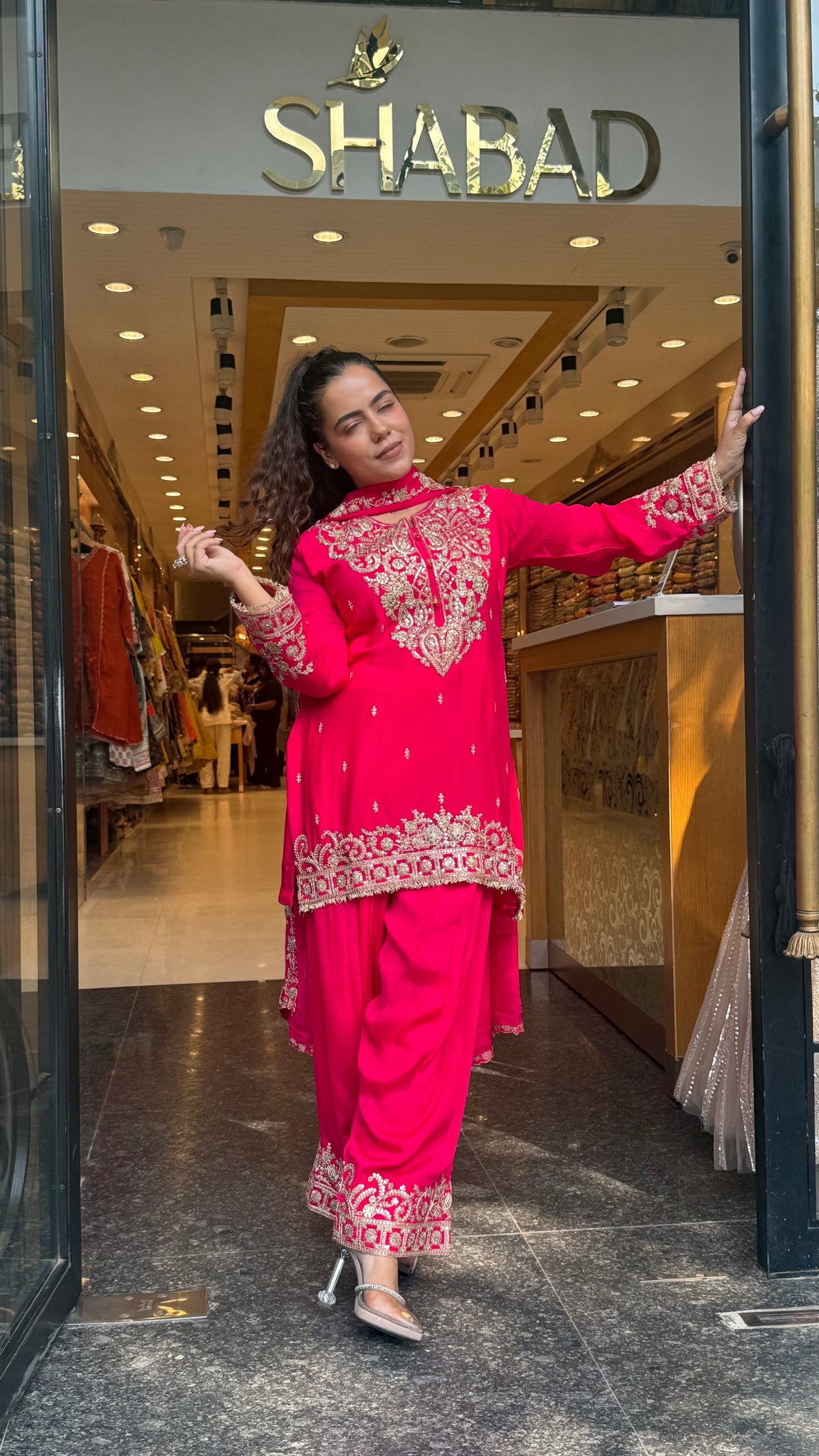 Designer Chinon Suit Set with Dori & Sequin Work